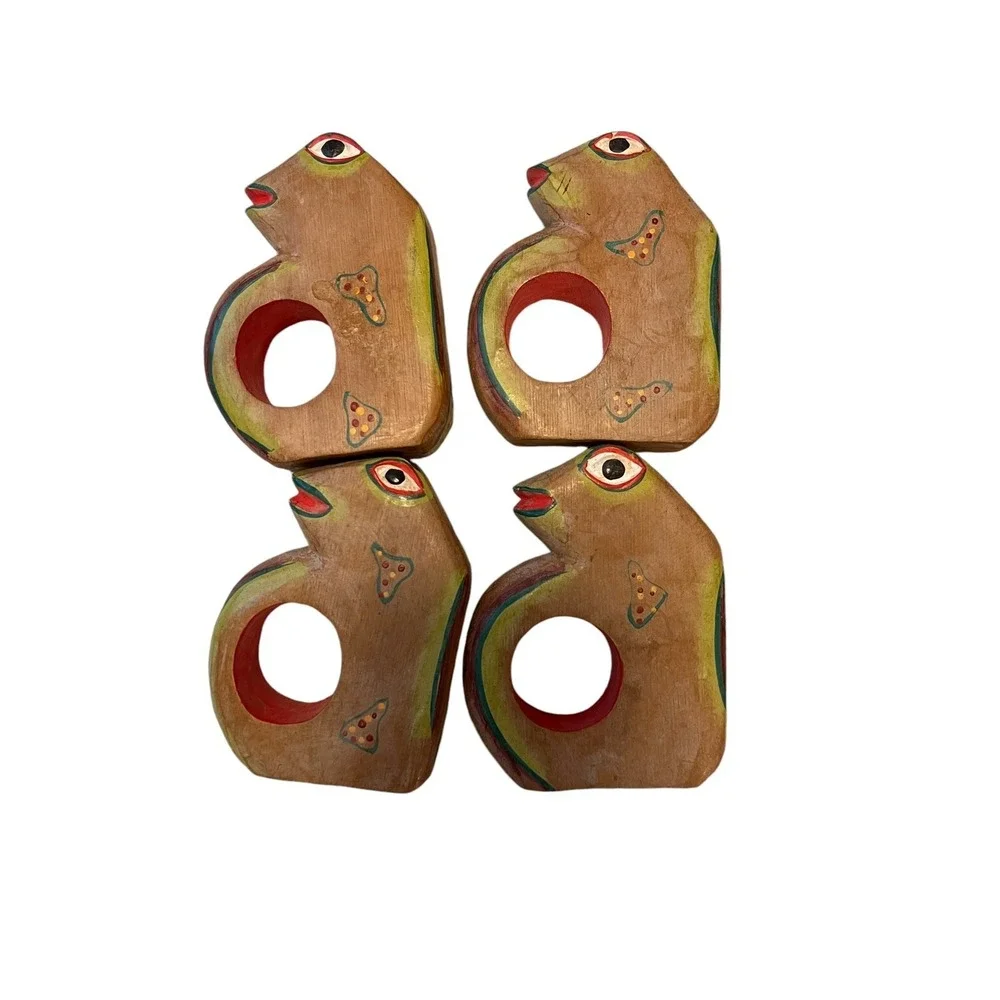 4‎ Wooden Toad Frog Napkin Ring Holders
